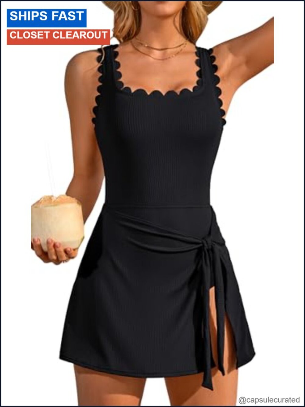 Charmo Ribbed One Piece Swim Dress Modest Swimdress with Skirt